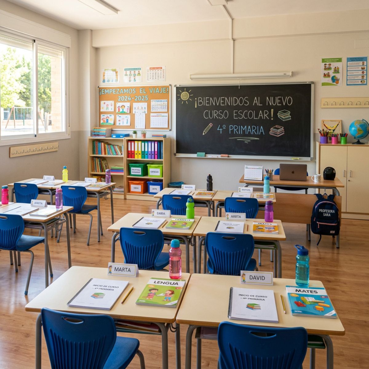 Aula moderna con mobiliario escolar para aulas preparada para la vuelta al cole